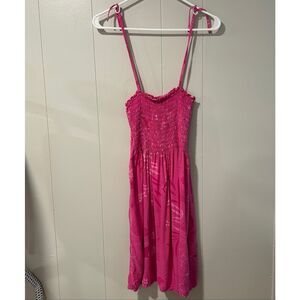 CAbi Boho Pink Smocked Midi Dress Adjustable Straps Size Medium
